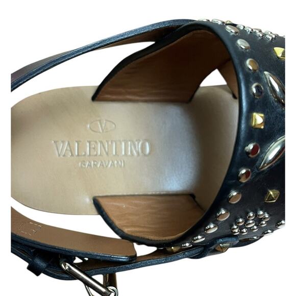 Valentino Garavani Black Suede Studded Flat Sandals Size 37.5 Authentic - Picture 10 of 12